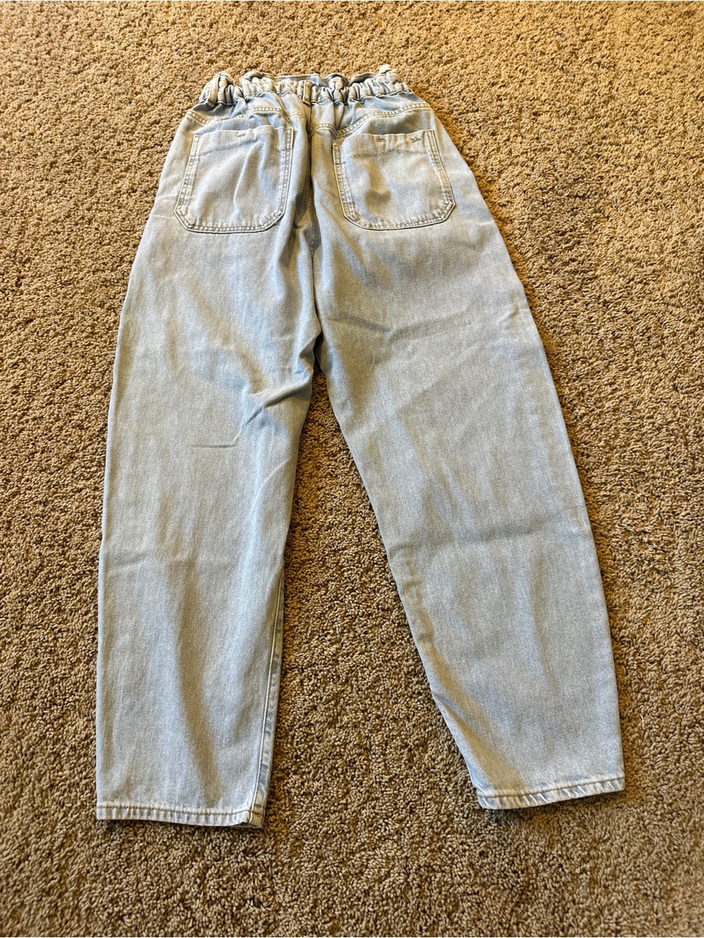 Zara Light Blue High-Waist Paperbag jeans elastic waist
